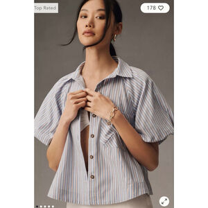 Anthro Maeve Zooey Bubble-Sleeve Buttondown $98 retail med & large EUC